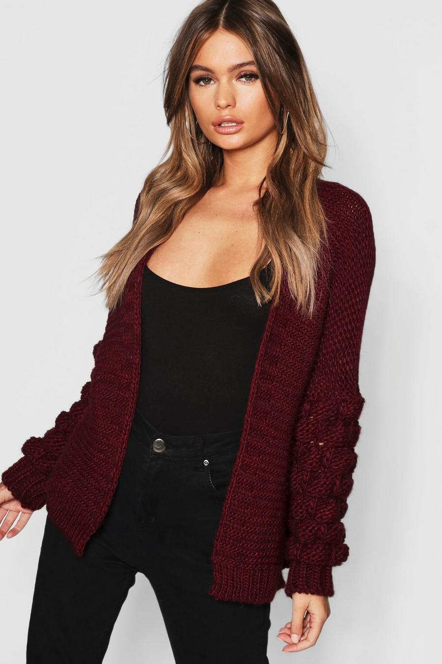 Berry Bobble Knitted Oversized Cardigan image number 1