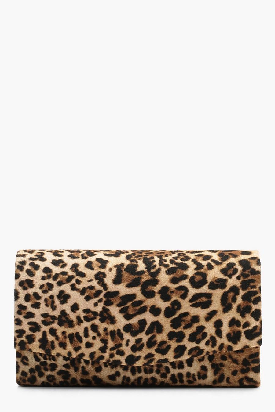 Strukturierte Leopardenprint Clutch-Tasche mit Kette, Naturfarben beige