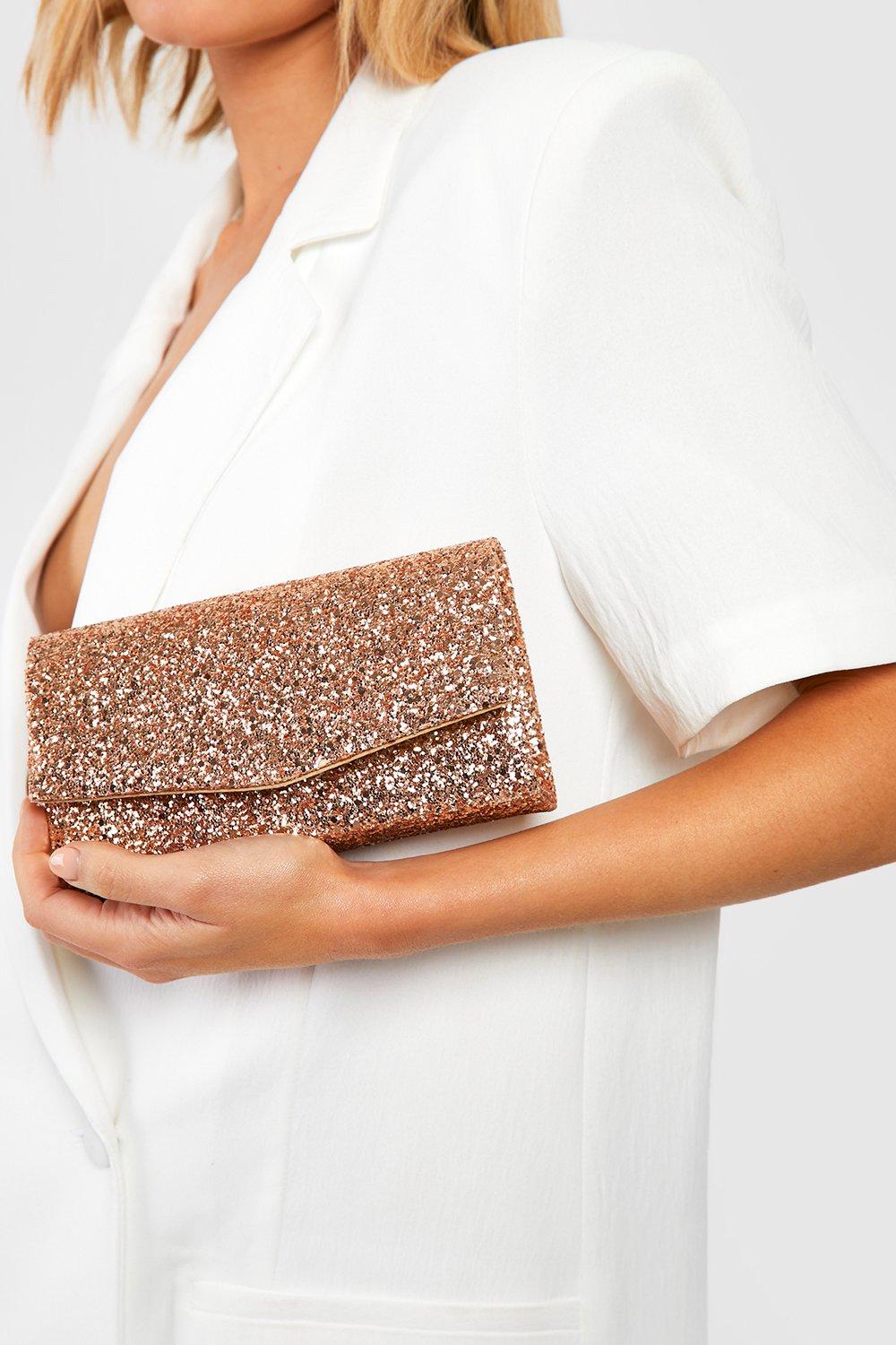 Rose gold outlet clutch bag boohoo