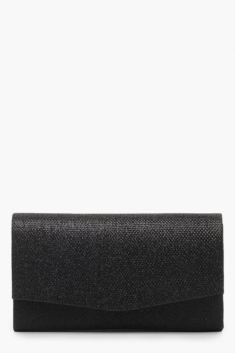 Black Glitter Envelope Clutch Bag and Chain image number 1