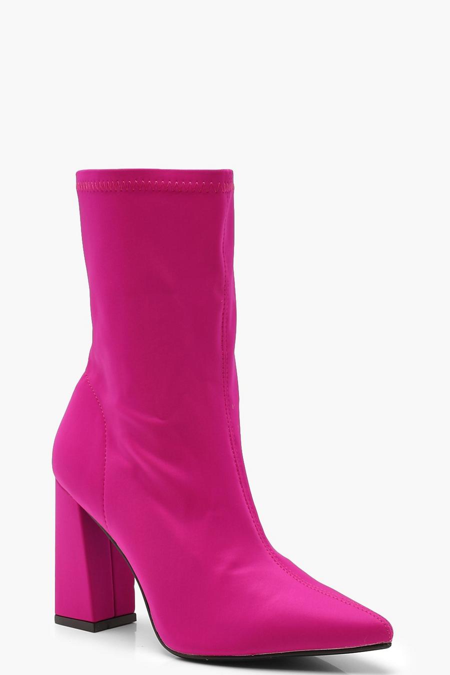 Hot pink Block Heel Sock Boots image number 1