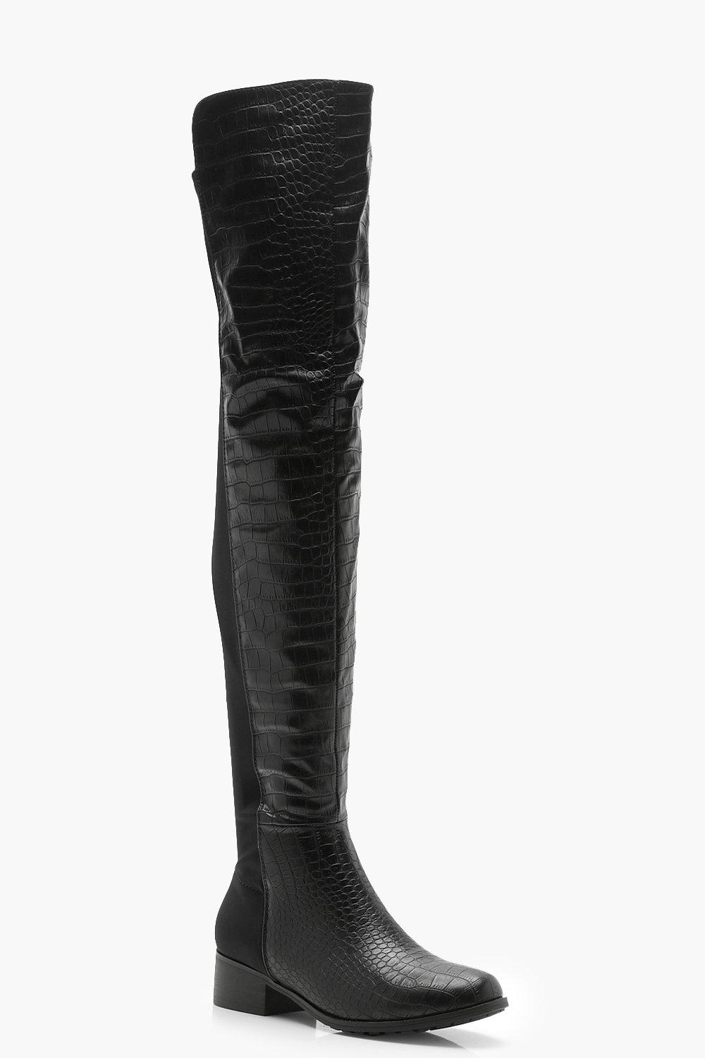 black croc knee high boots