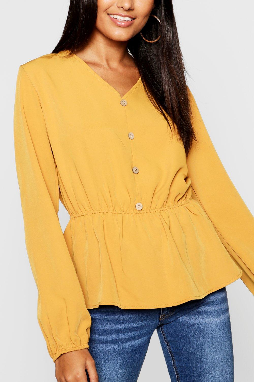 button front peplum blouse