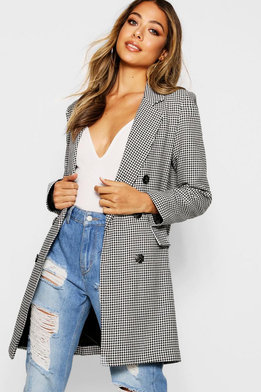 Black Dogtooth Double Breasted Blazer