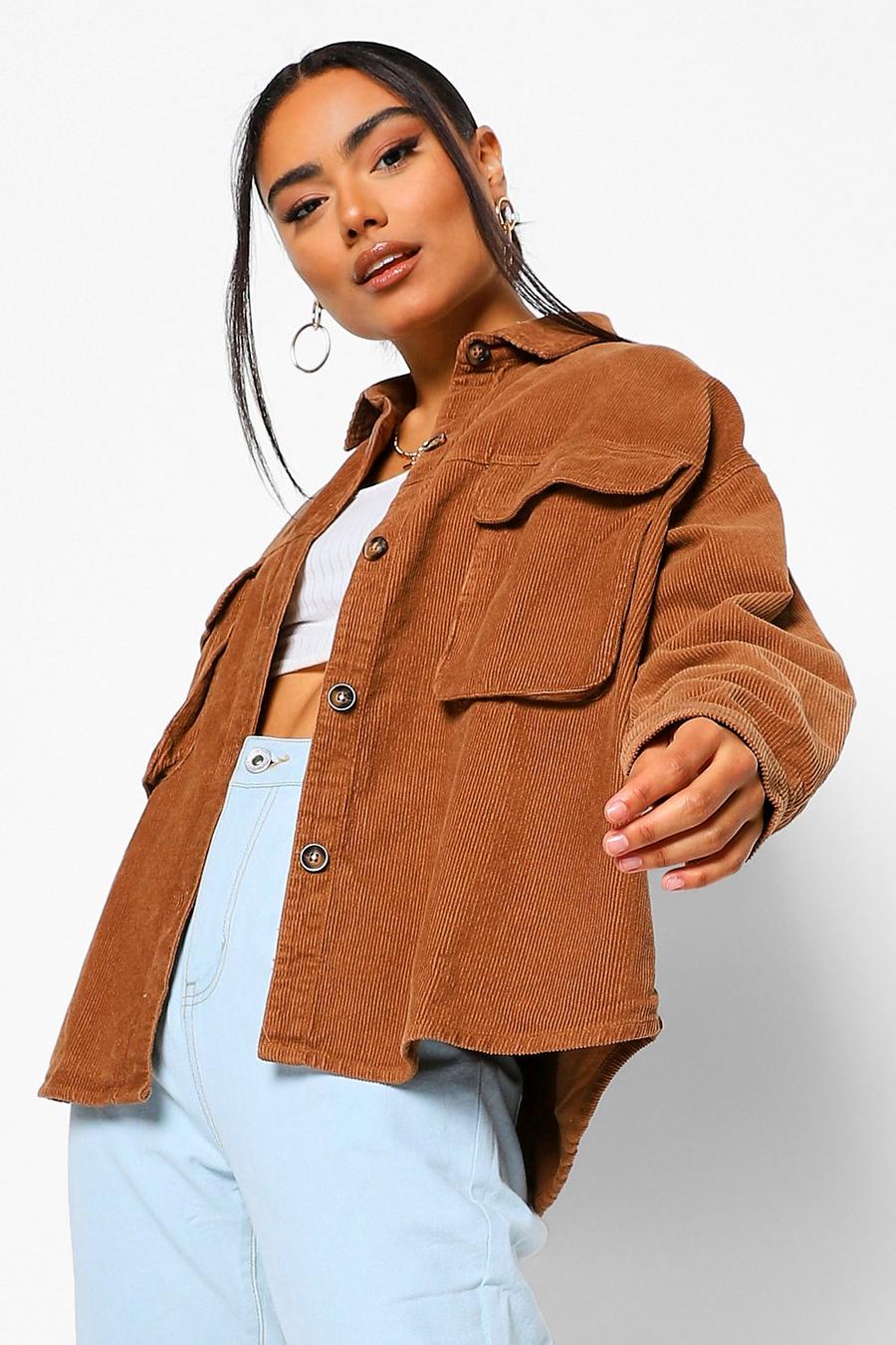 Chocolate Super Oversized Mock Horn Button Cord Shirt image number 1