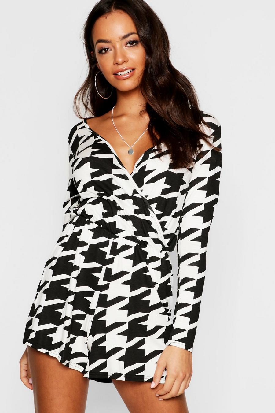 Dogstooth Wrap Playsuit image number 1