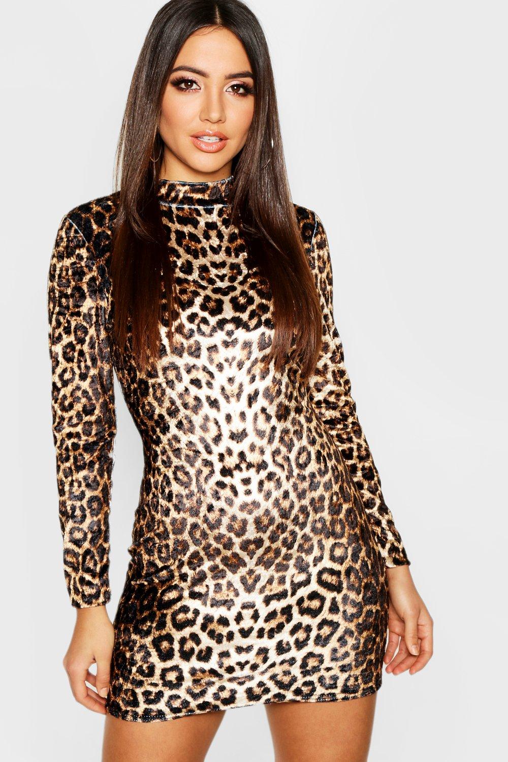 long sleeve leopard dress