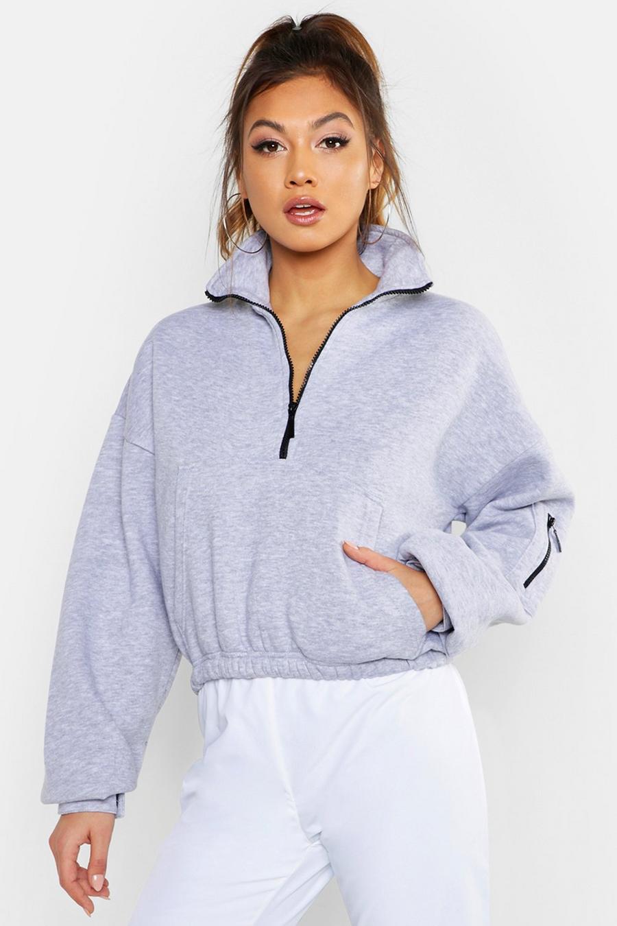 Grey Zip Front Oversized High Neck Sweater image number 1
