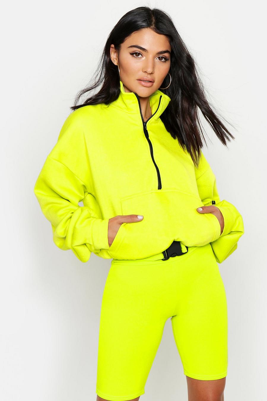 Neon-green Zip Front Oversized High Neck Sweater image number 1