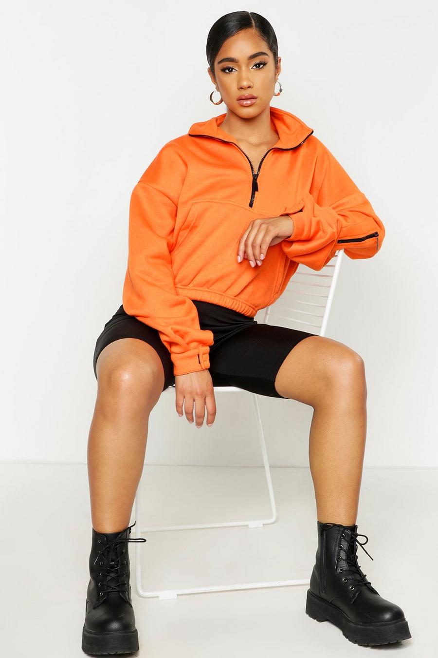 Suéter con cremallera por delante y cuello alto, Orange image number 1
