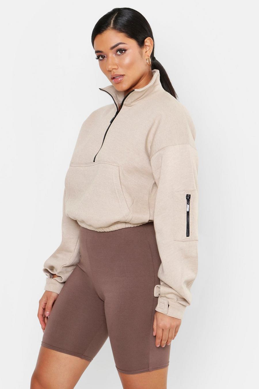 Sand Zip Front Oversized High Neck Sweater image number 1