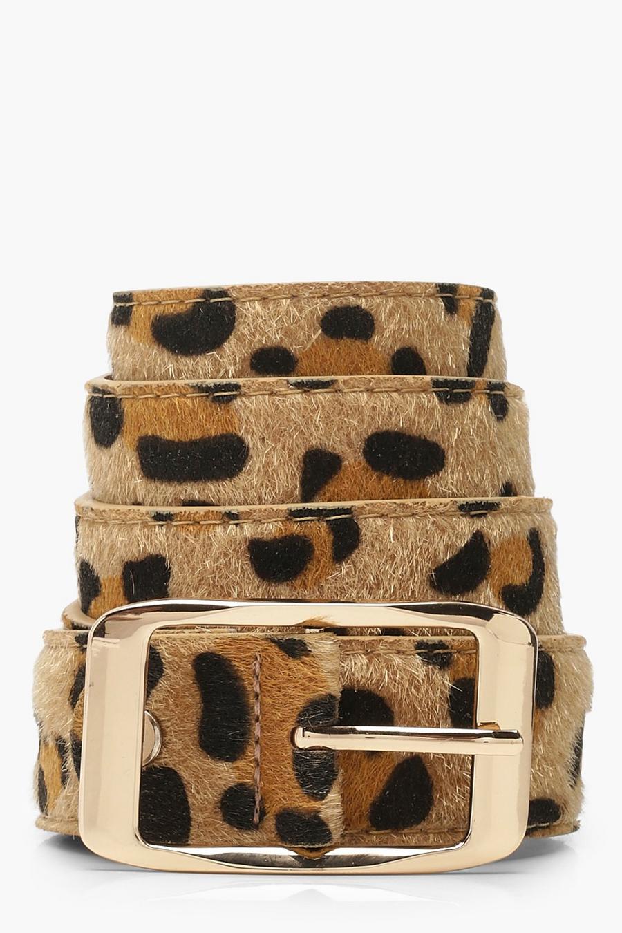 Cinturón de leopardo con hebilla dorada, Marrón image number 1