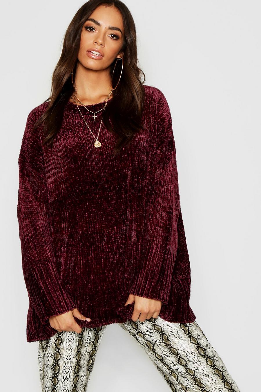 Oversized Chenille Pullover, Mulberry image number 1