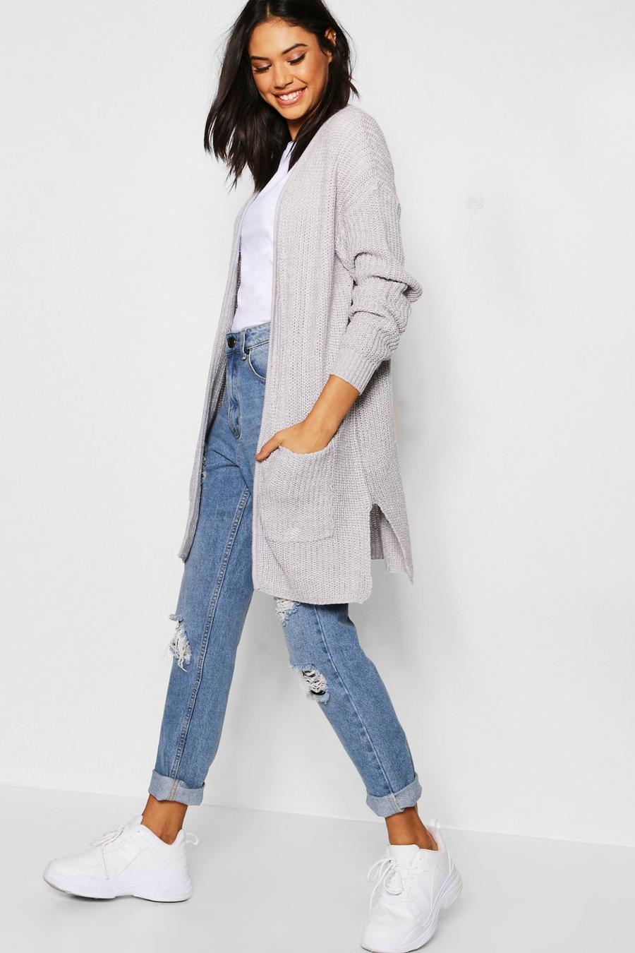 Light grey Rib Knit Pocket Cardigan image number 1