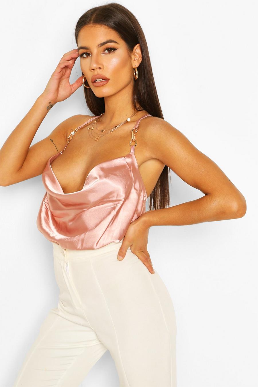 Blush Satin Cowl Bodysuit image number 1