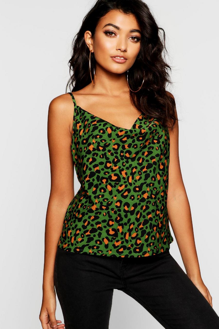 Leopard Print Cowl Neck Woven Cami image number 1