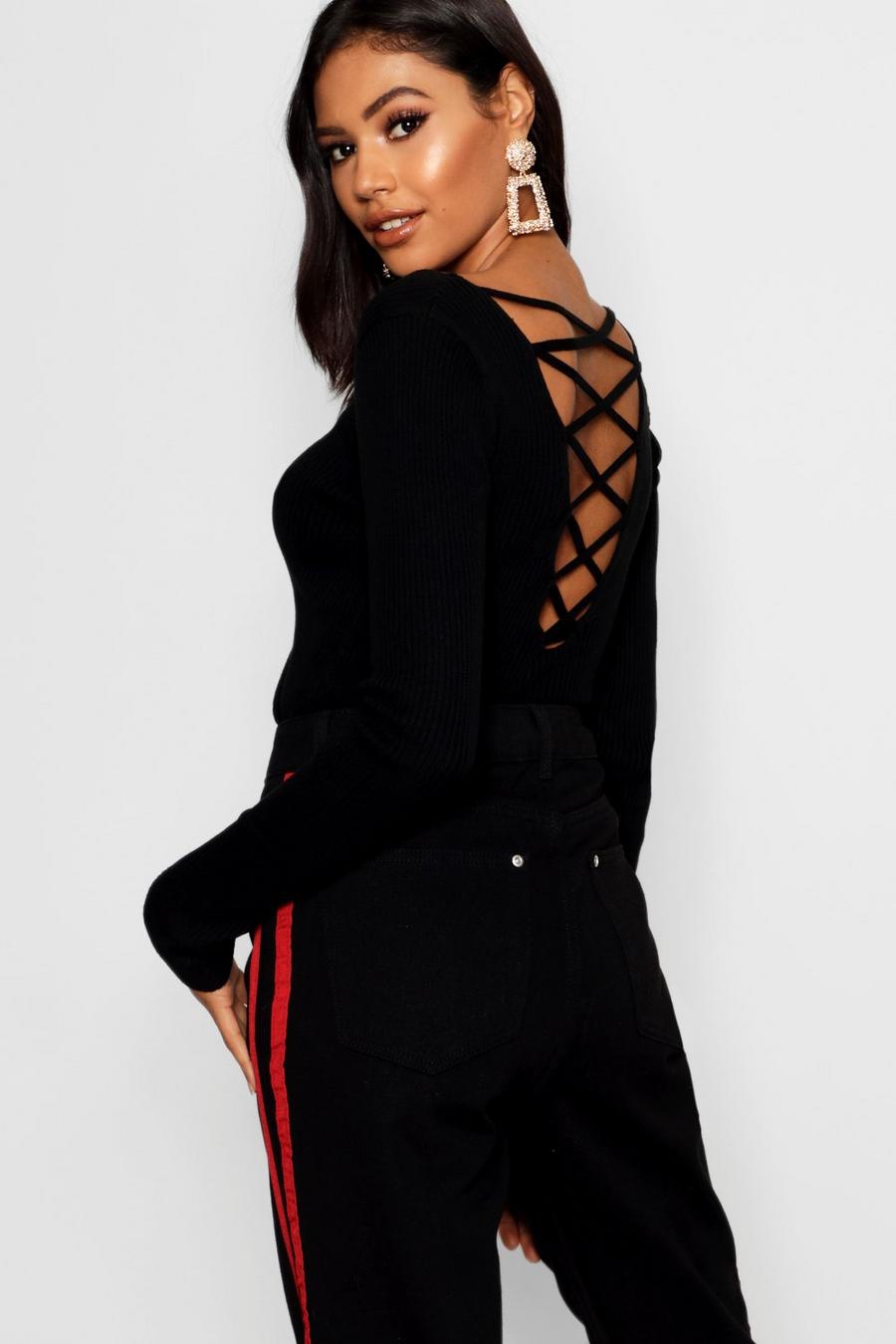 Lace Up Back Detail Slim Sweater image number 1