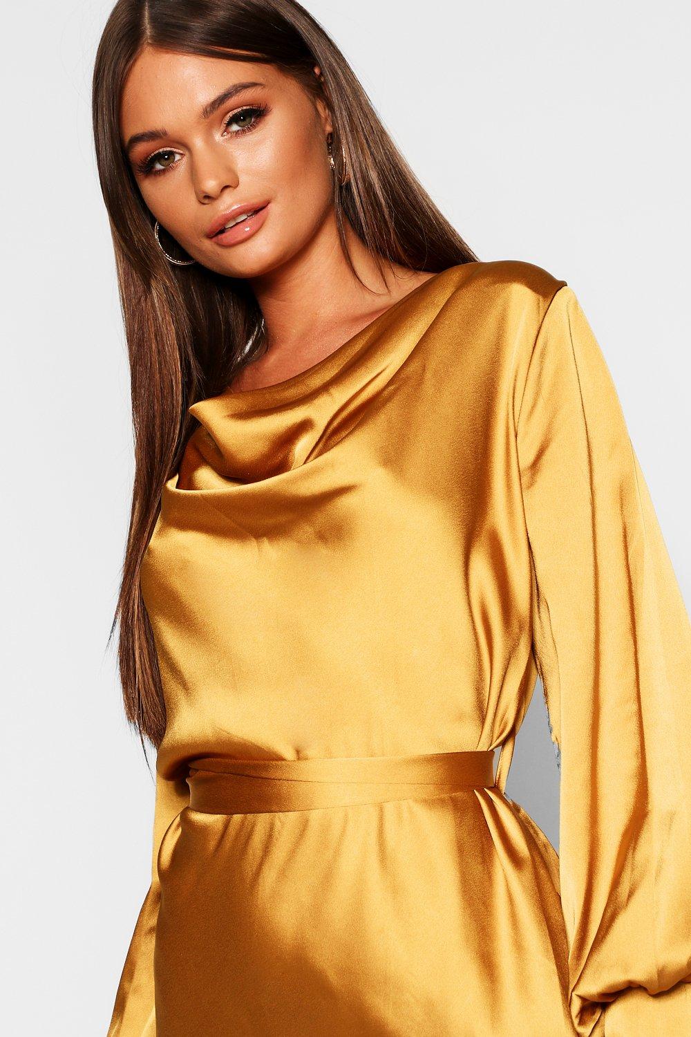 Satin Cowl Neck Shift Dress