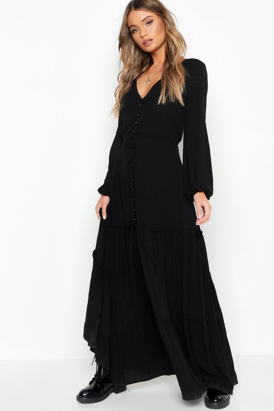 Button Front Blouson Sleeve Maxi Dress image number 1