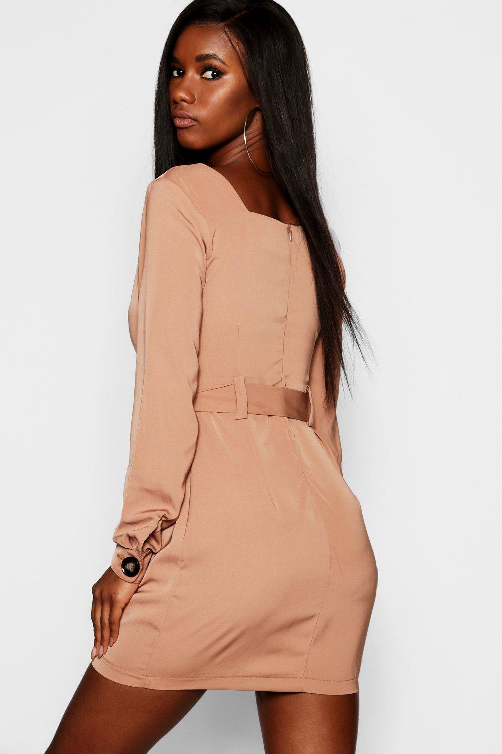 Button Front Belted Shift Dress