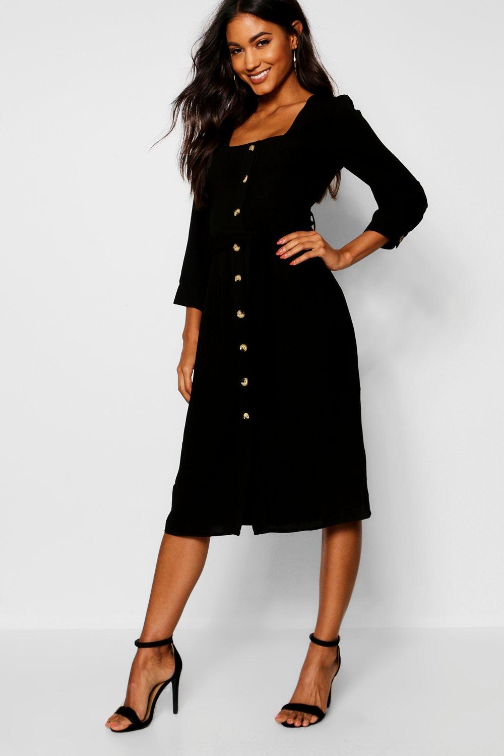 square neck button front dress