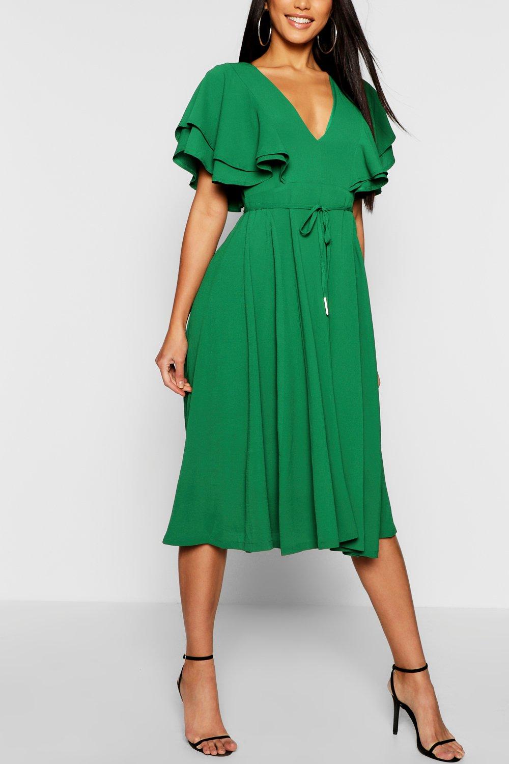 boohoo angel sleeve midi skater dress