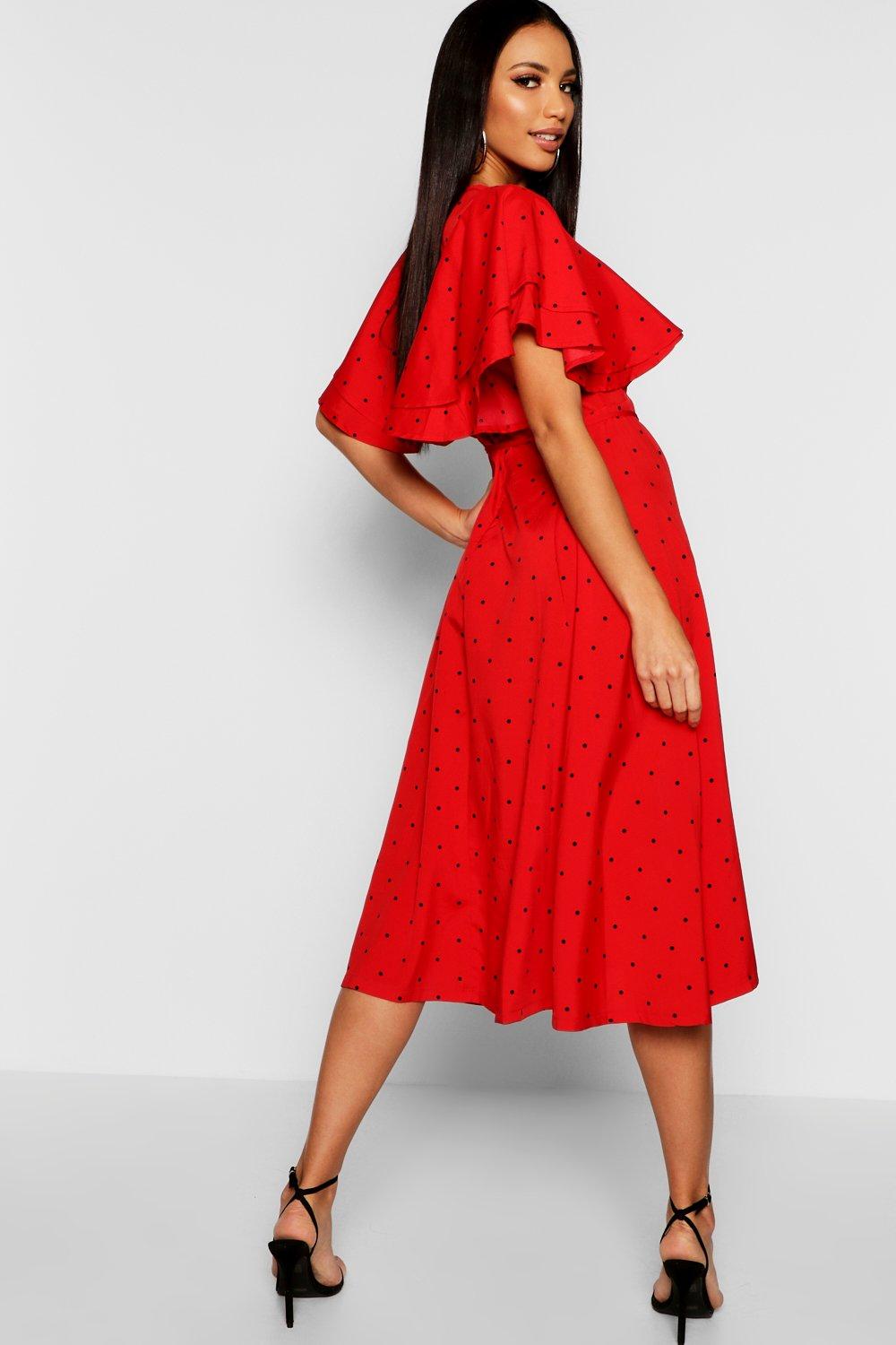 Boohoo angel sleeve ruched 2025 mini dress in red