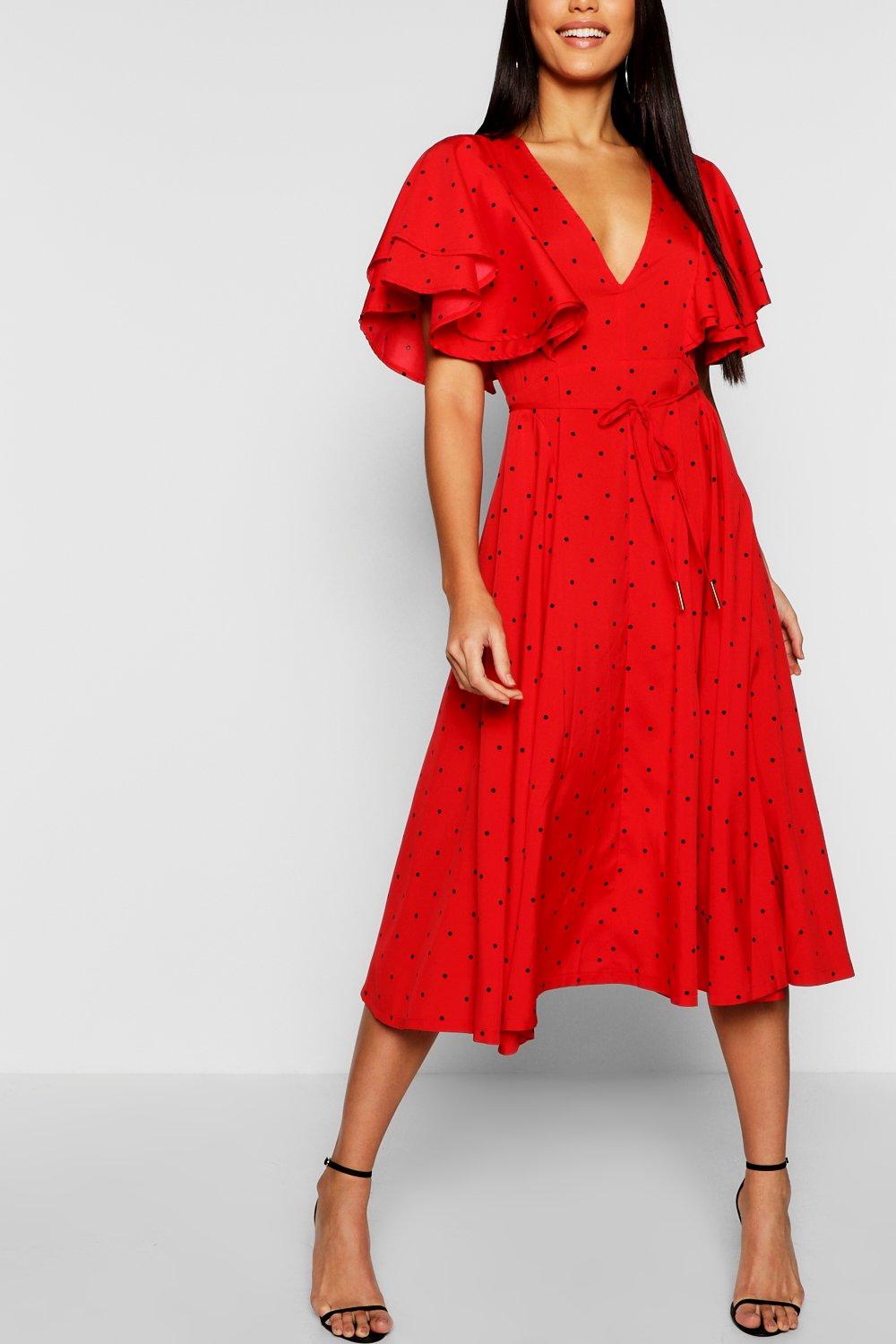 Boohoo red best sale spotty dress