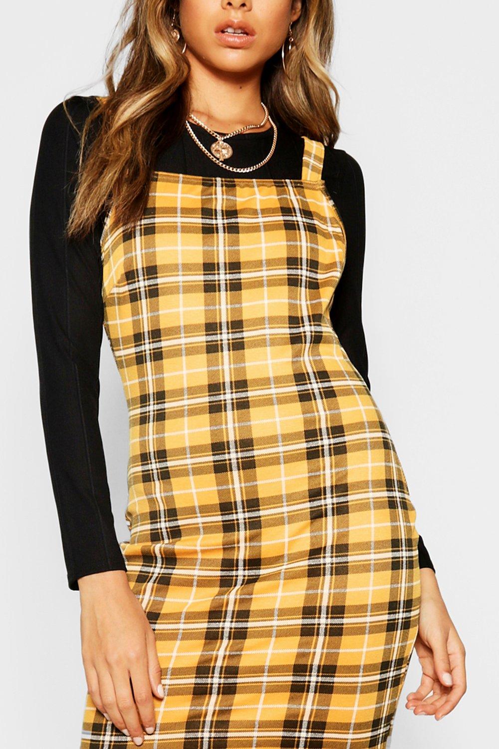 yellow check bodycon dress