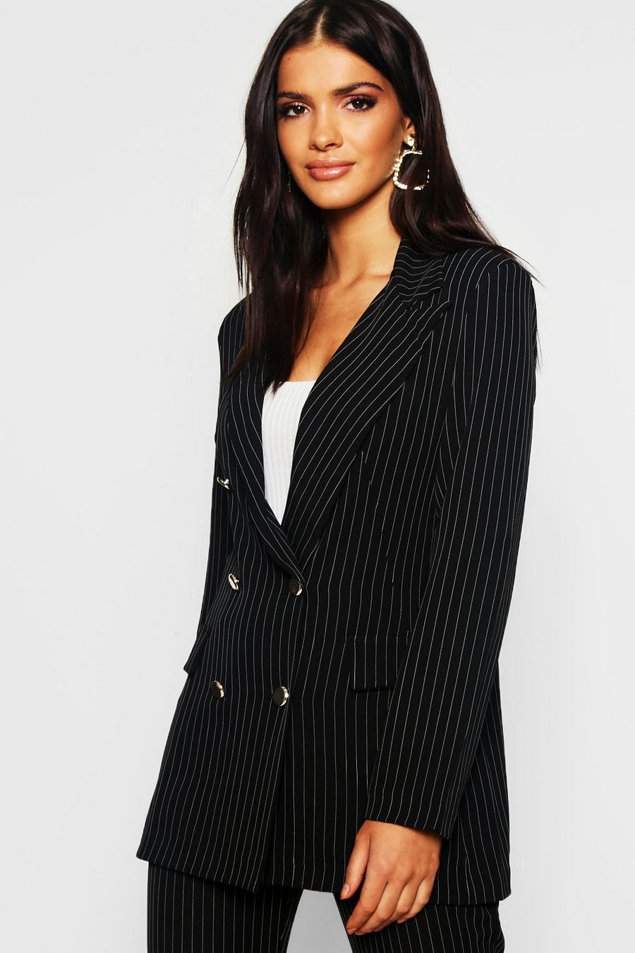 Woven Pinstripe Double Pocket Button Blazer image number 1