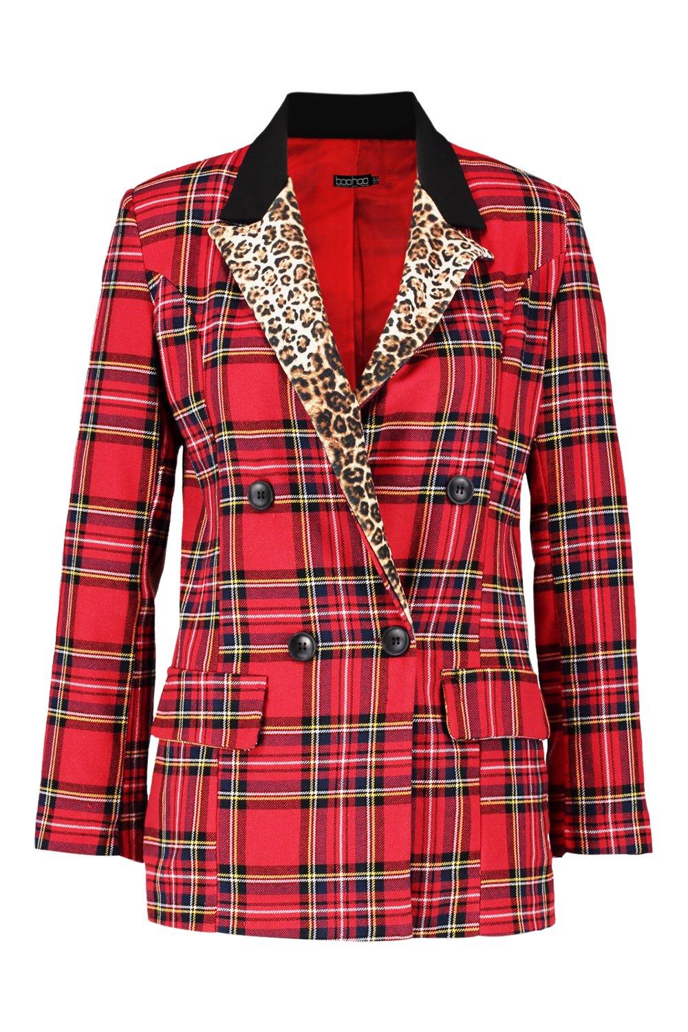 tartan leopard blazer