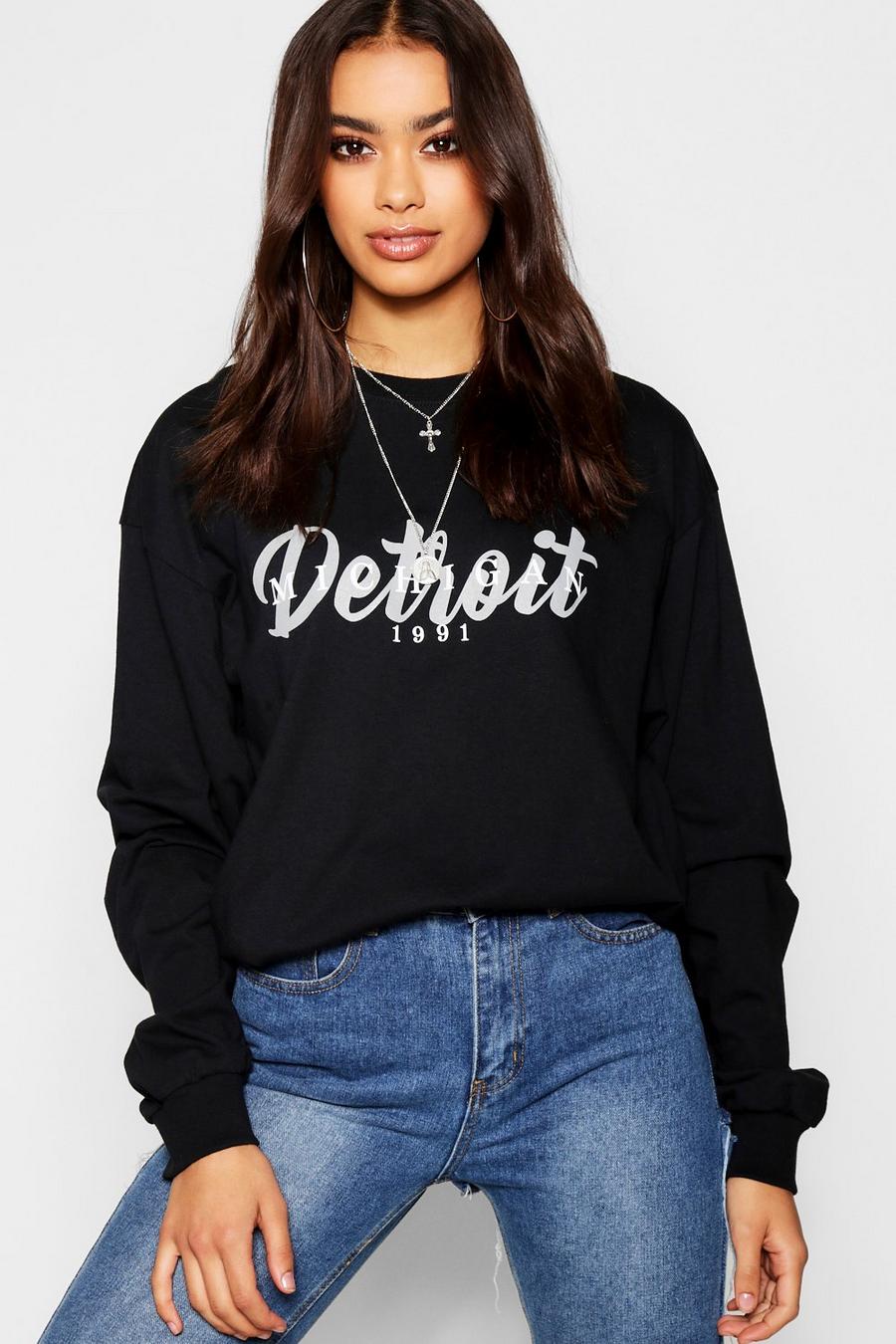 Long Sleeve Oversized Detroit Slogan T-Shirt image number 1