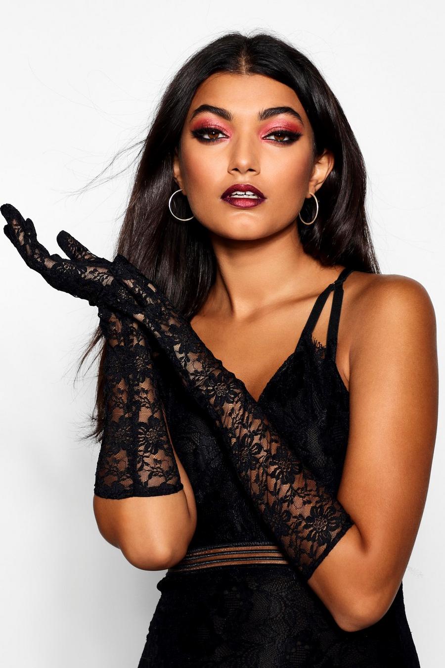 Black Extra Long Lace Gloves image number 1