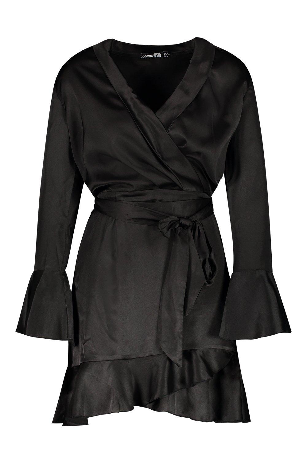 satin frill skirt wrap skater dress
