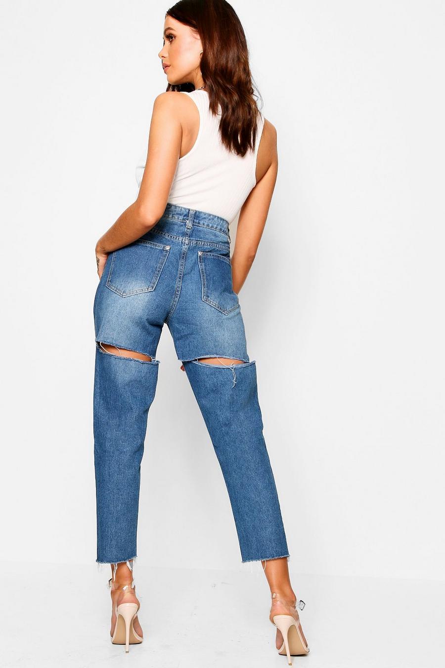 Light blue High Rise Cheeky Rip Boyfriend Jeans image number 1