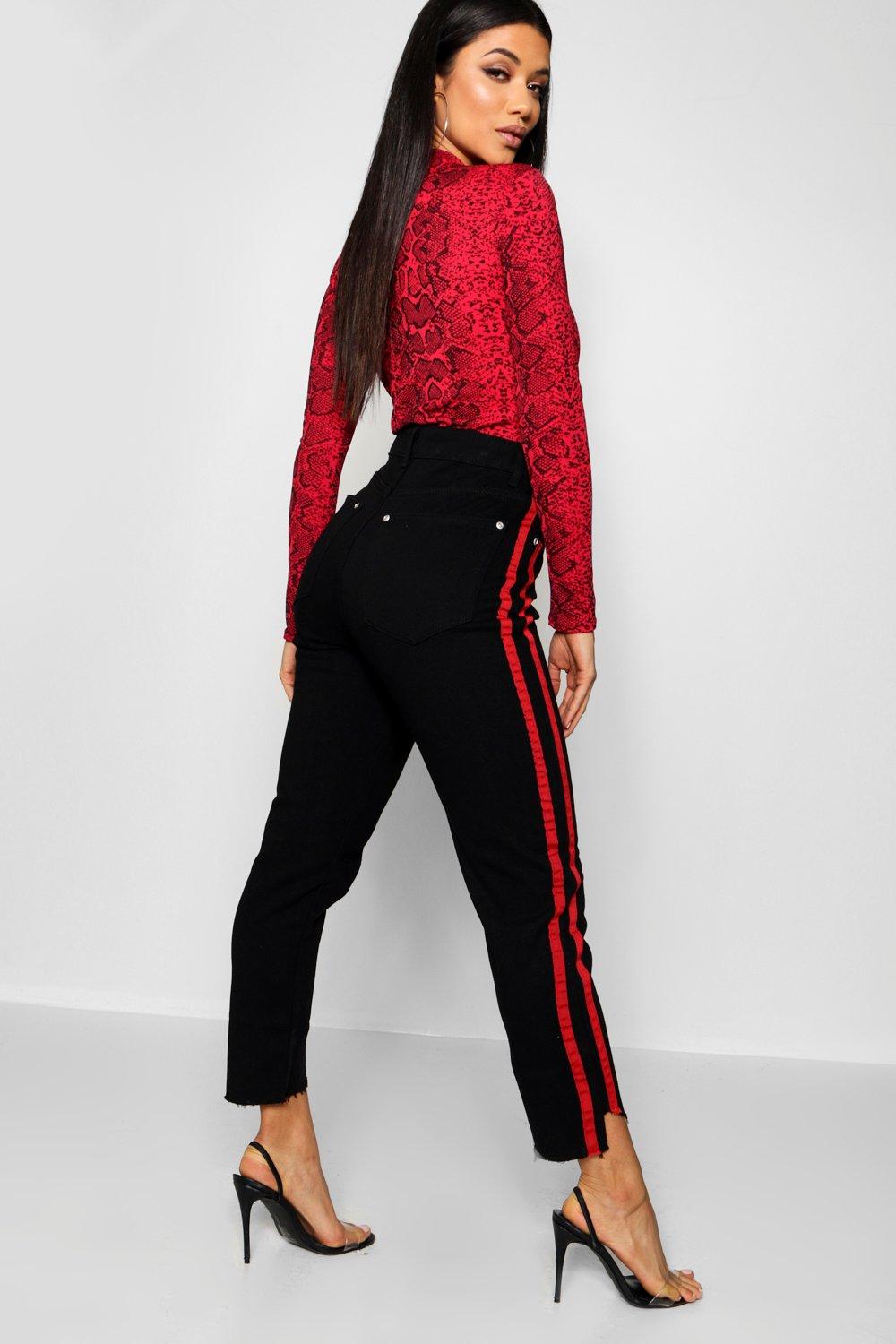 Black jeans with red stripe down sale the side