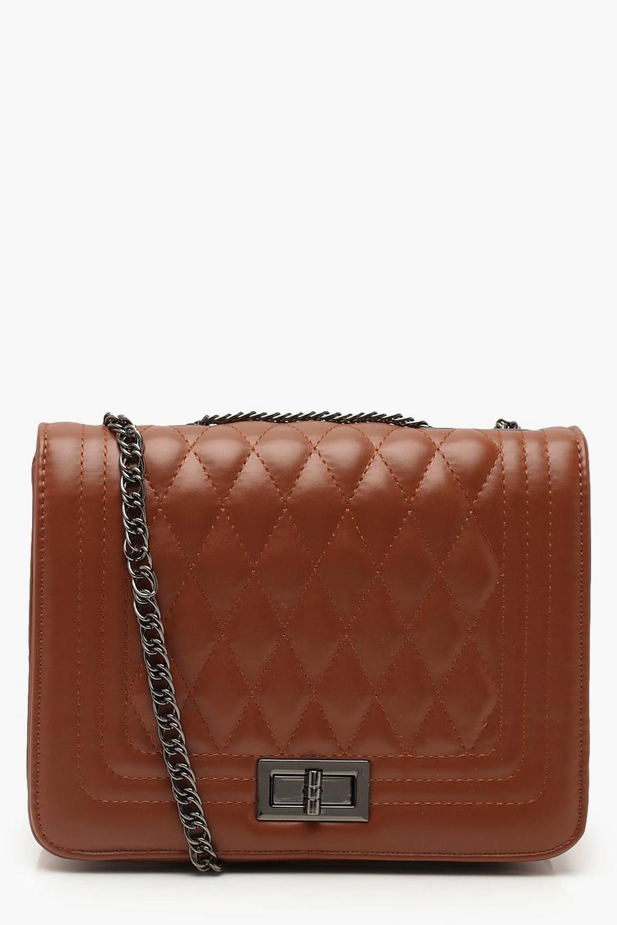 Tan PU Quilted Cross Body Bag image number 1