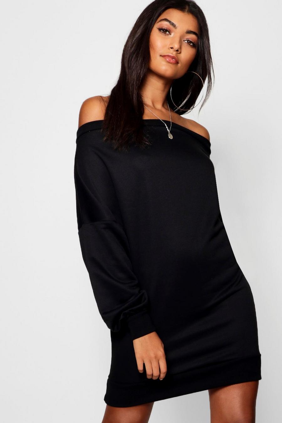 Black Off Shoulder Oversized Sweatshirt Dress image number 1