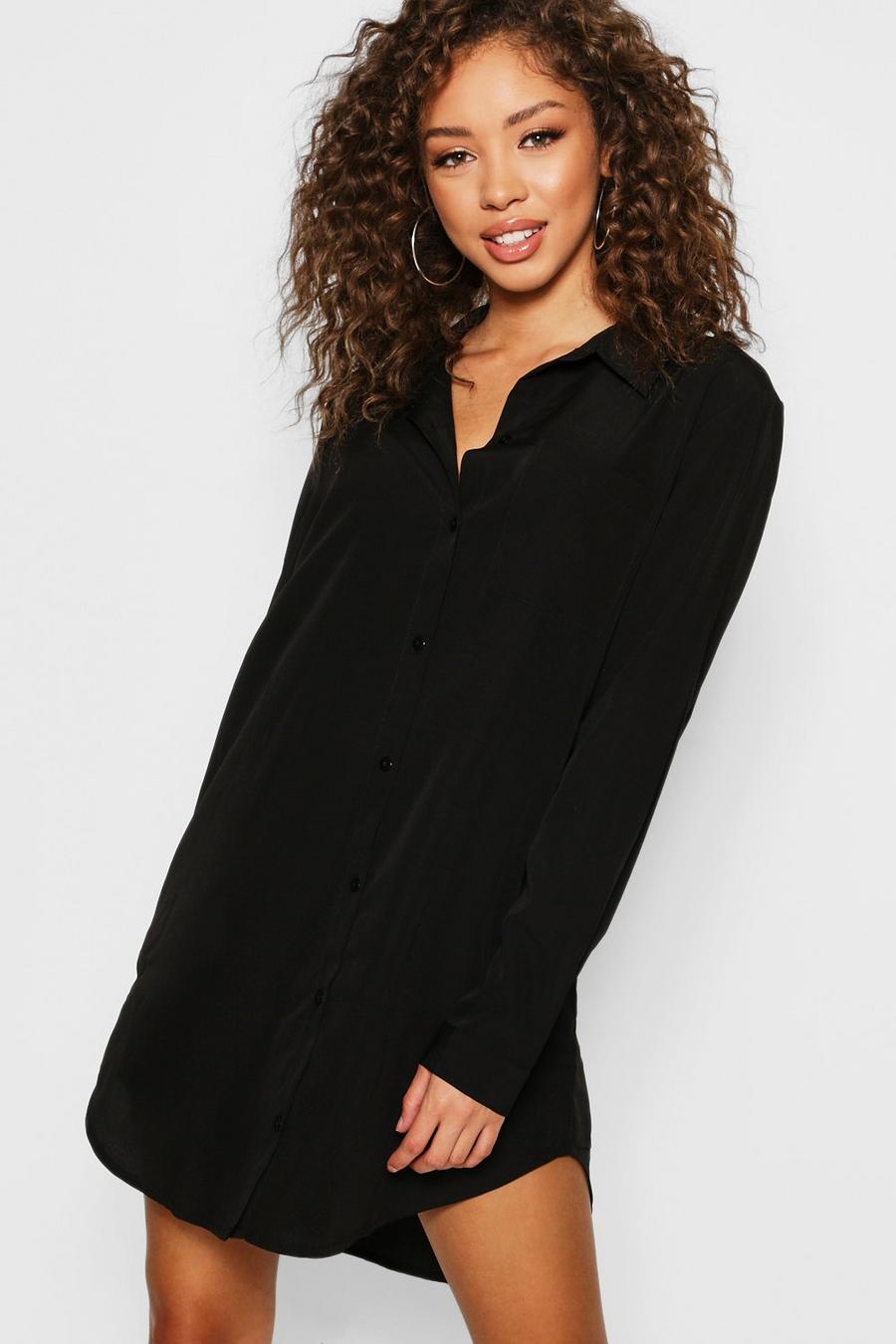 Black Long Sleeve Oversized Shirt Dress image number 1