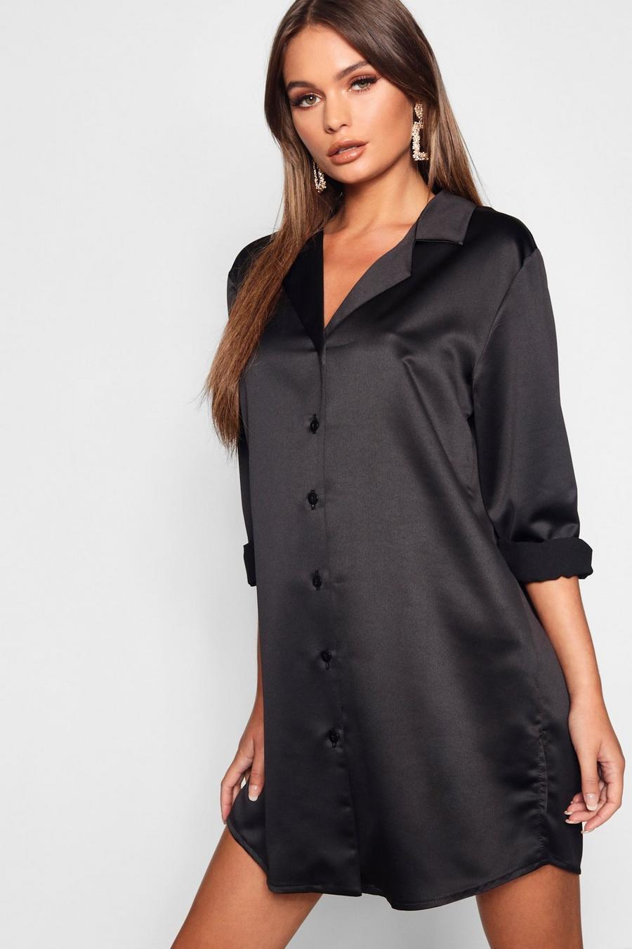Black Luxe oversize skjortklänning i satin image number 1
