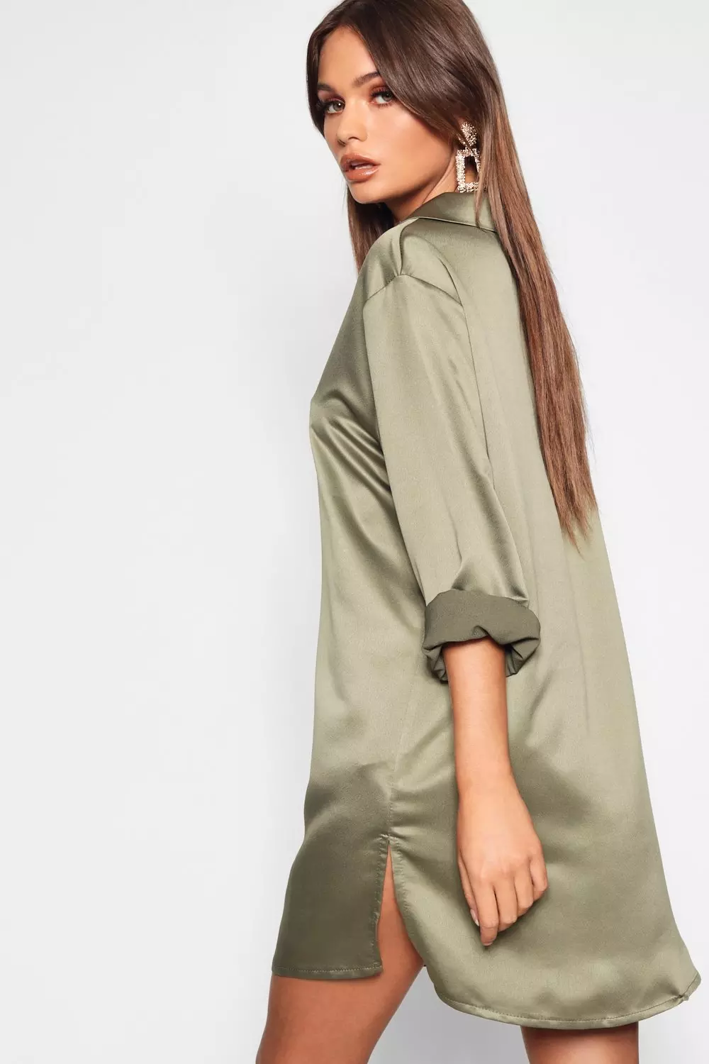 Oversized satin shirt store dress