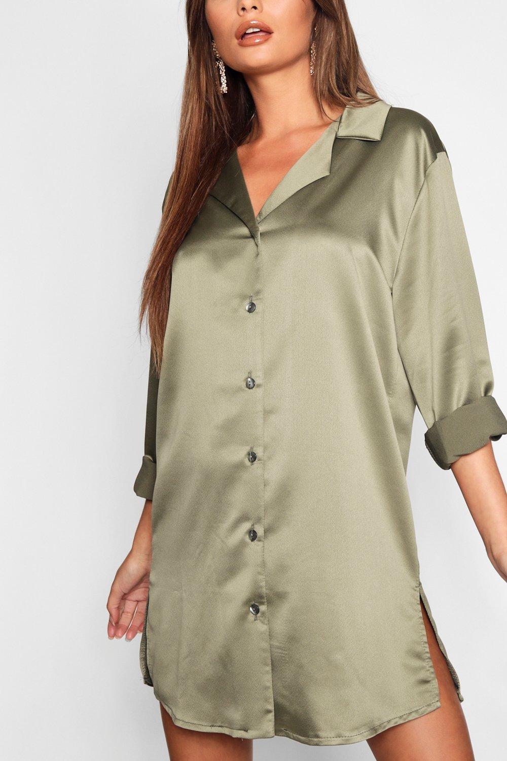 satin oversized shirt dress