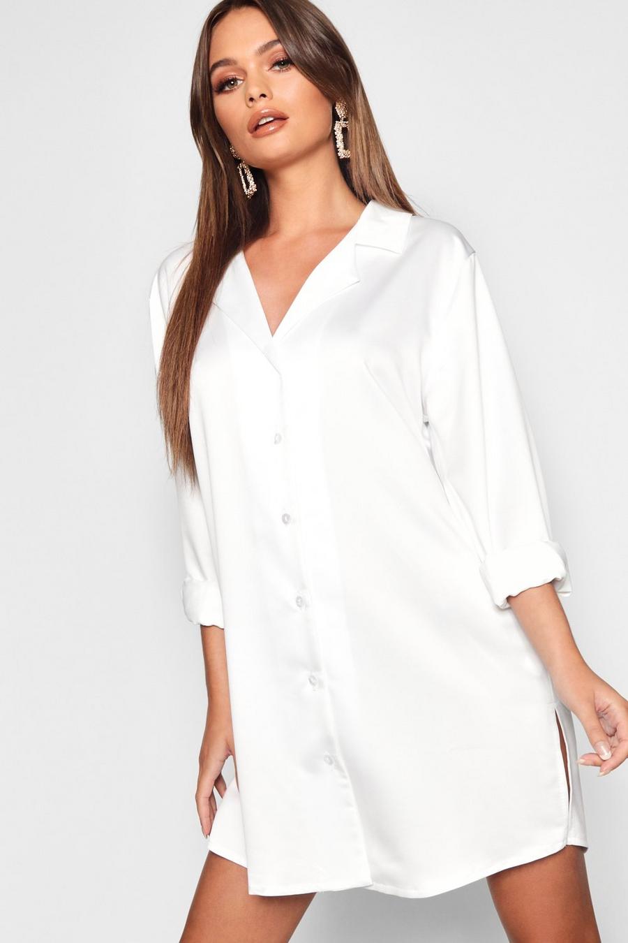 Ivory Luxe Satin Oversized Shirt Dress image number 1