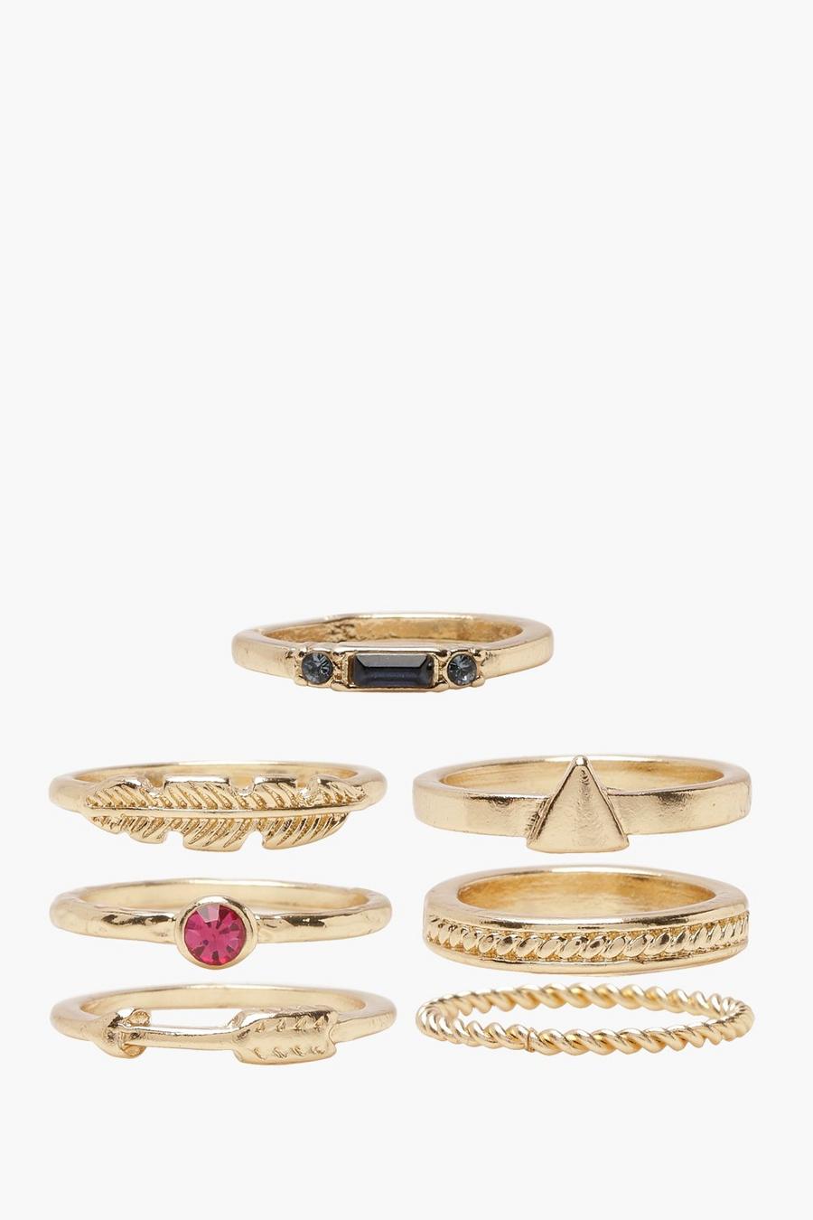 Confezione con anelli semplici sovrapponibili, Oro image number 1