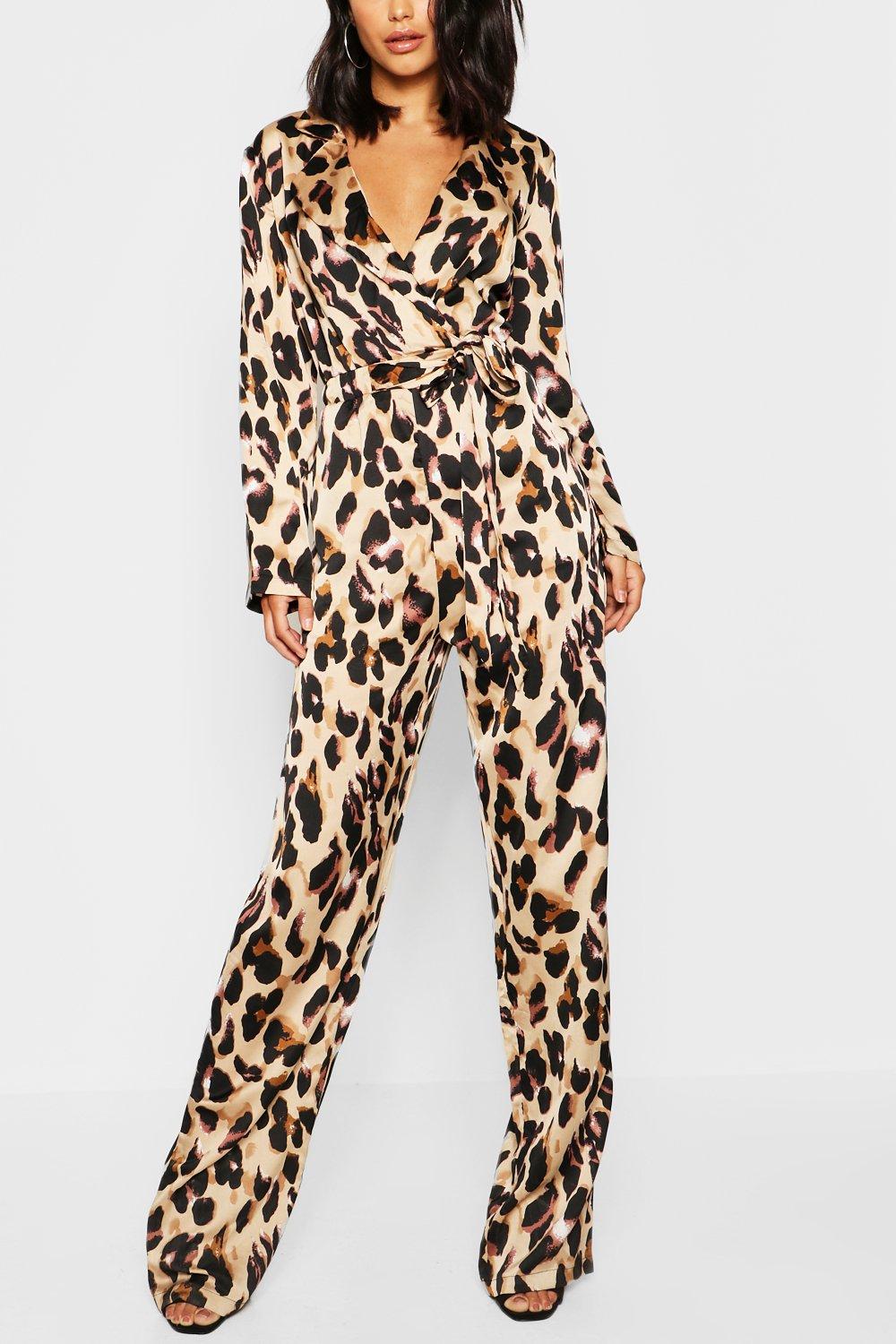 satin leopard jumpsuit