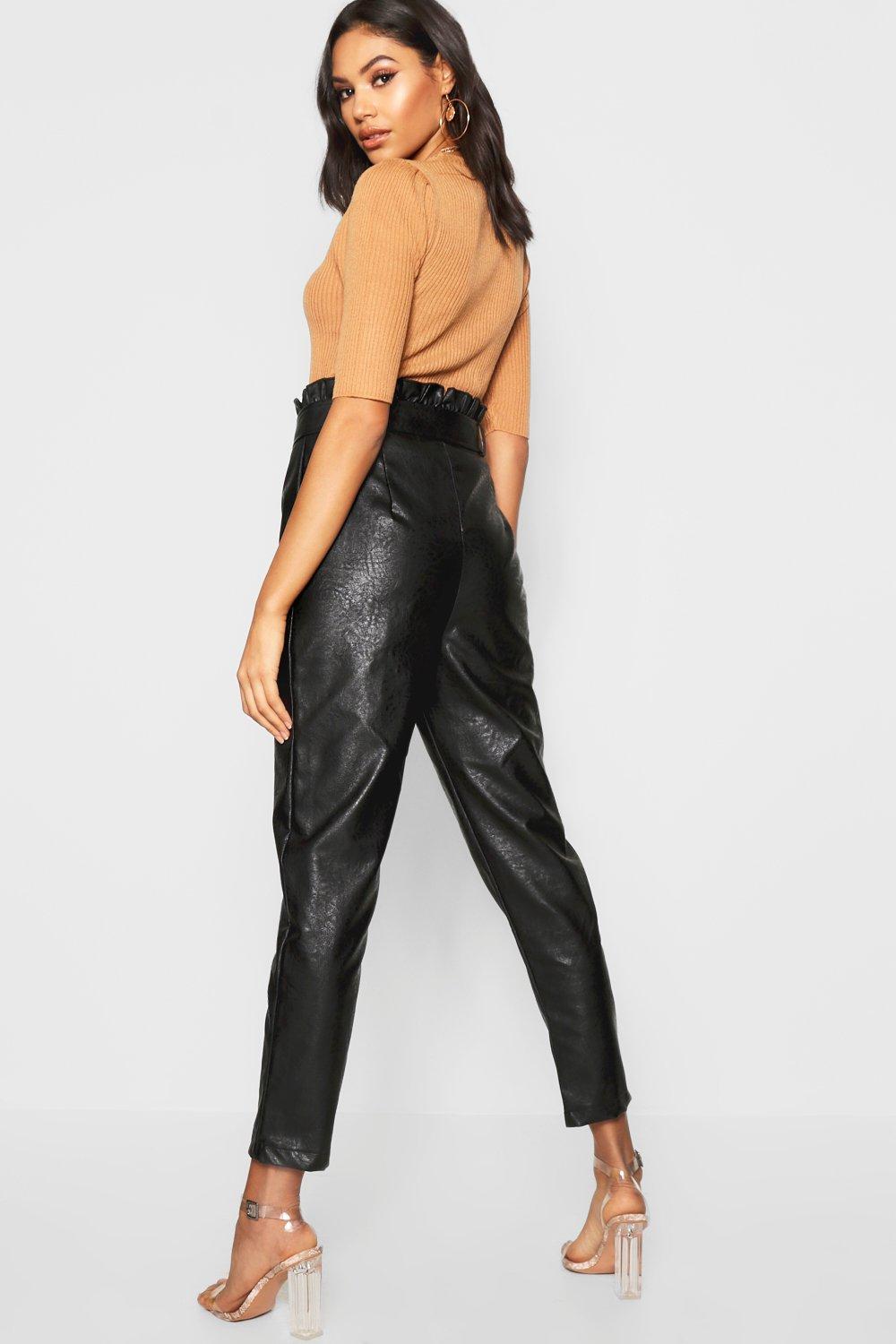 boohoo leather paperbag trousers