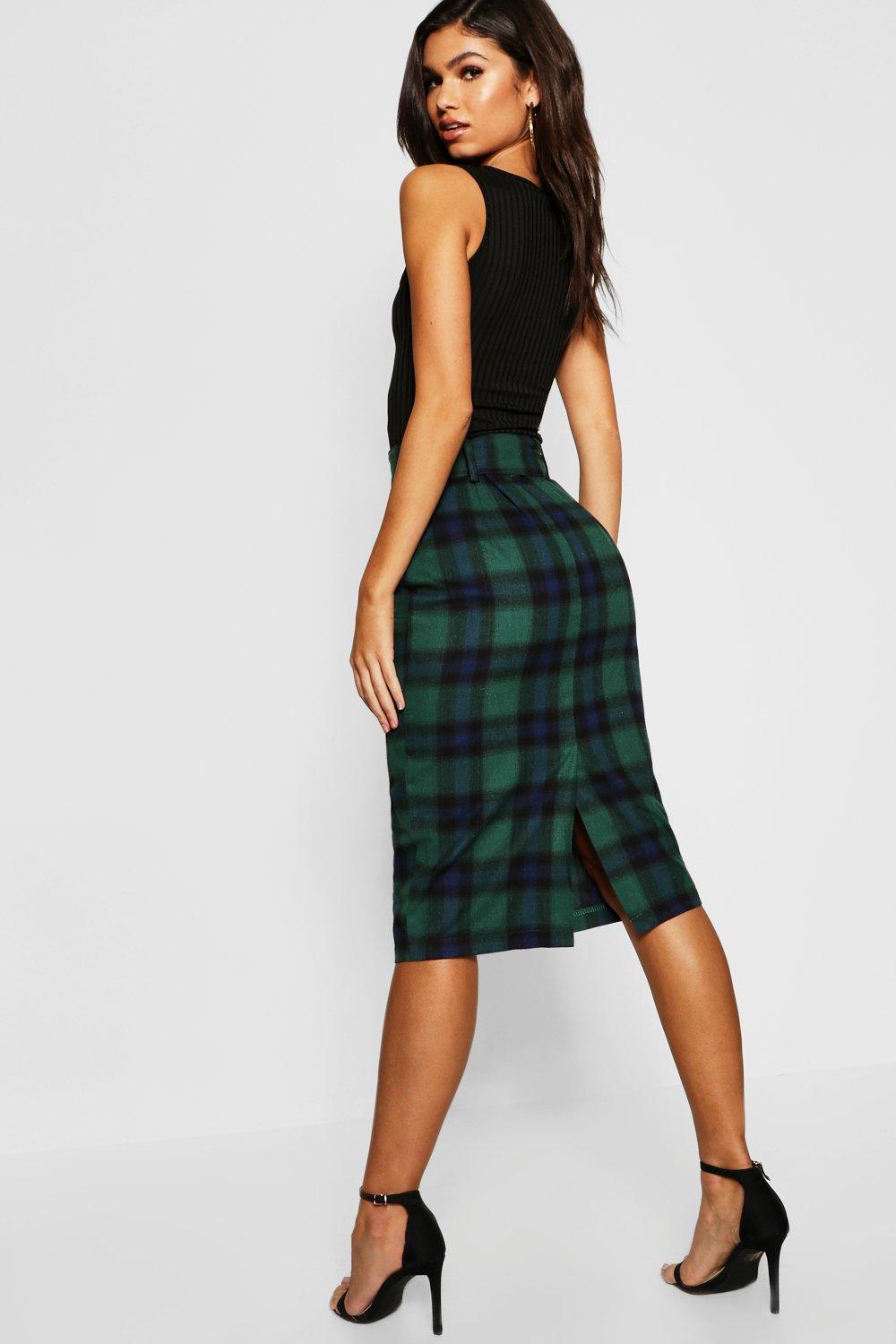 Green tartan 2025 midi skirt