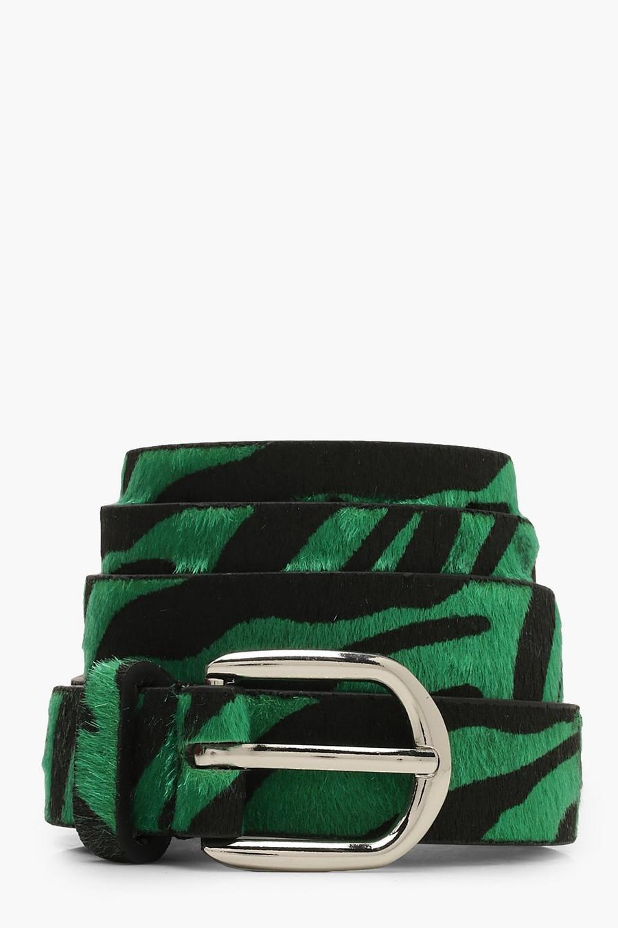 Cinturón con estampado de cebra, Verde image number 1