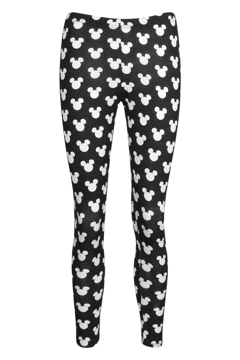 Disney Women's Black Leggings Mickey Mouse and Minnie Mouse Placed