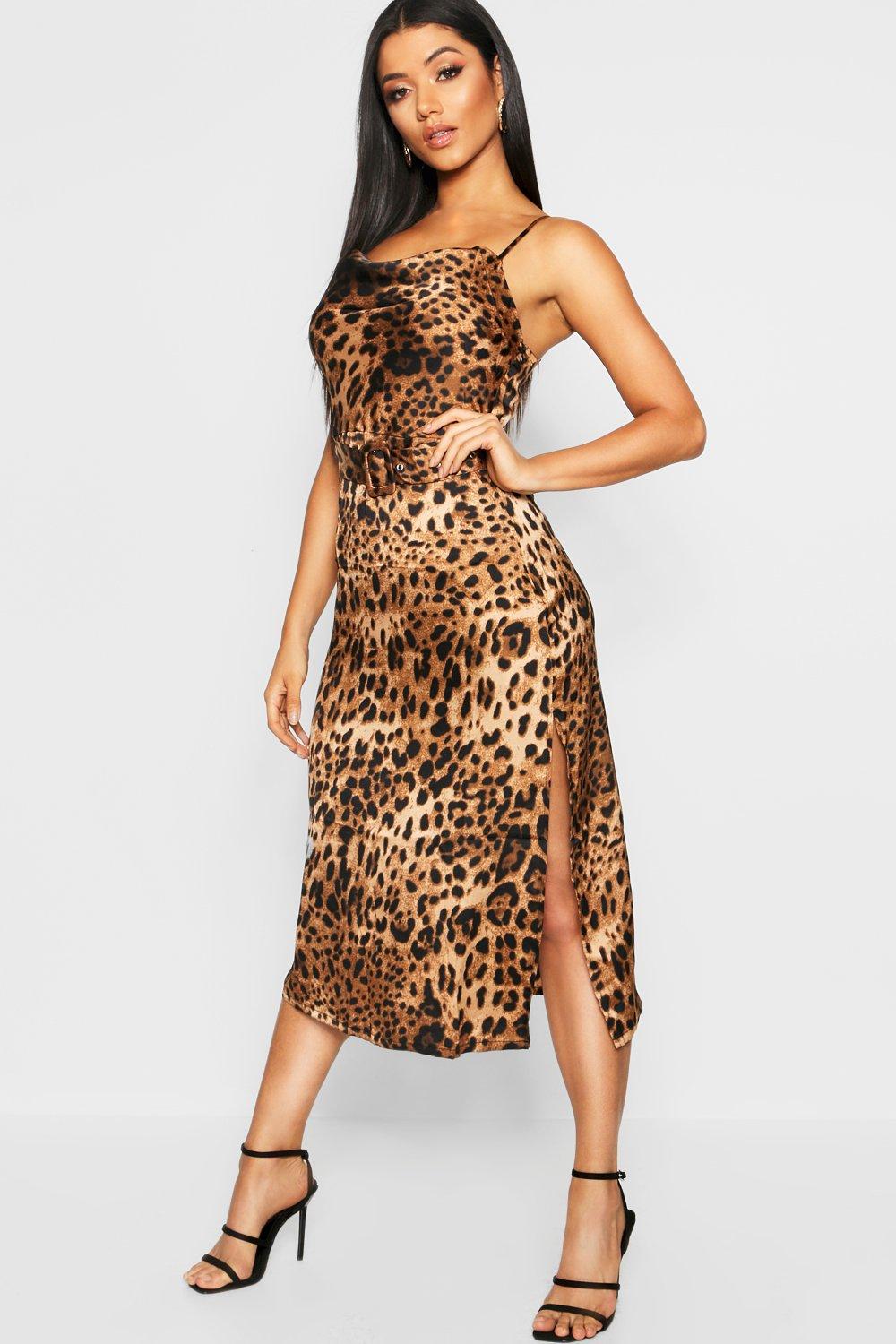 animal print midi slip dress